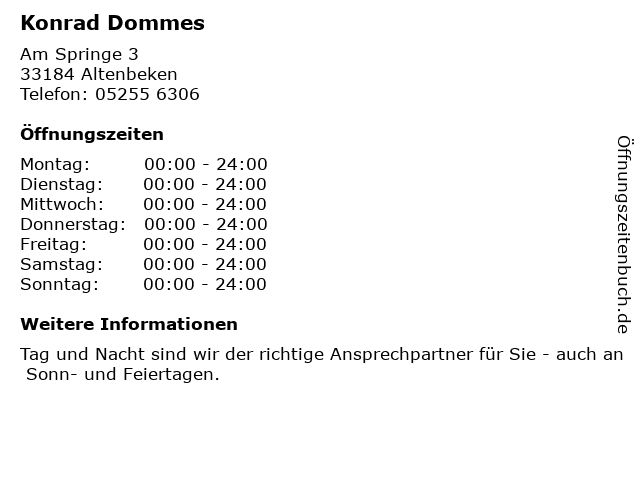 Konrad Dommes in Altenbeken: Adresse und Öffnungszeiten