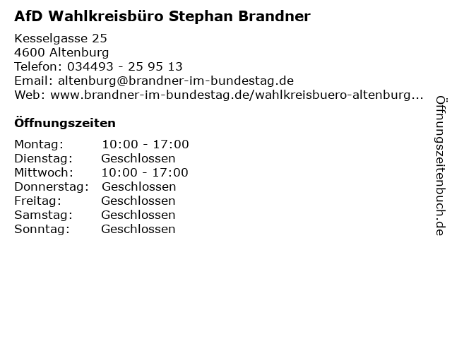 AfD Wahlkreisbüro Stephan Brandner in Altenburg: Adresse und Öffnungszeiten