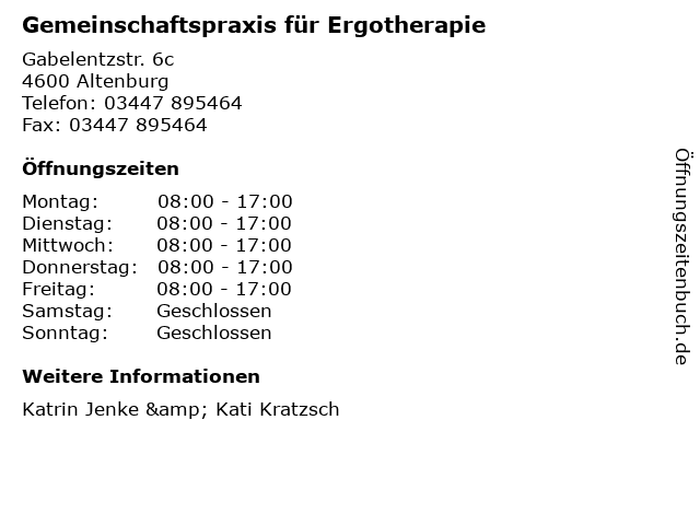 Gemeinschaftspraxis für Ergotherapie in Altenburg: Adresse und Öffnungszeiten