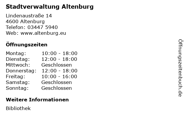 Stadtverwaltung Altenburg in Altenburg: Adresse und Öffnungszeiten