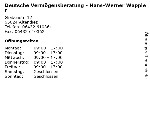 Deutsche Vermögensberatung - Hans-Werner Wappler in Altendiez: Adresse und Öffnungszeiten
