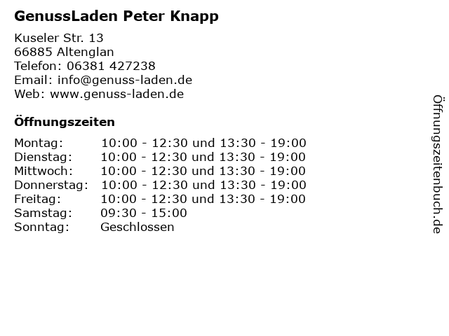 GenussLaden Peter Knapp in Altenglan: Adresse und Öffnungszeiten