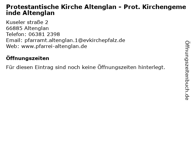 Protestantische Kirche Altenglan - Prot. Kirchengemeinde Altenglan in Altenglan: Adresse und Öffnungszeiten