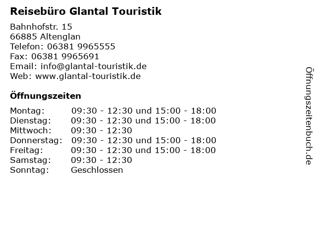 Reisebüro Glantal Touristik in Altenglan: Adresse und Öffnungszeiten