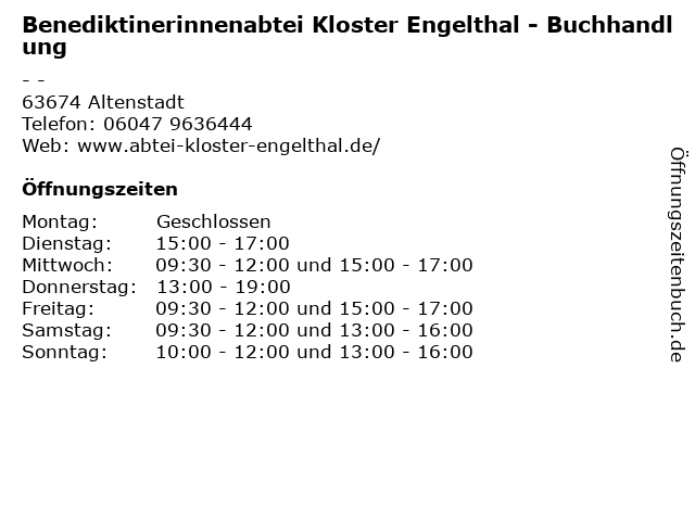 Benediktinerinnenabtei Kloster Engelthal - Buchhandlung in Altenstadt: Adresse und Öffnungszeiten