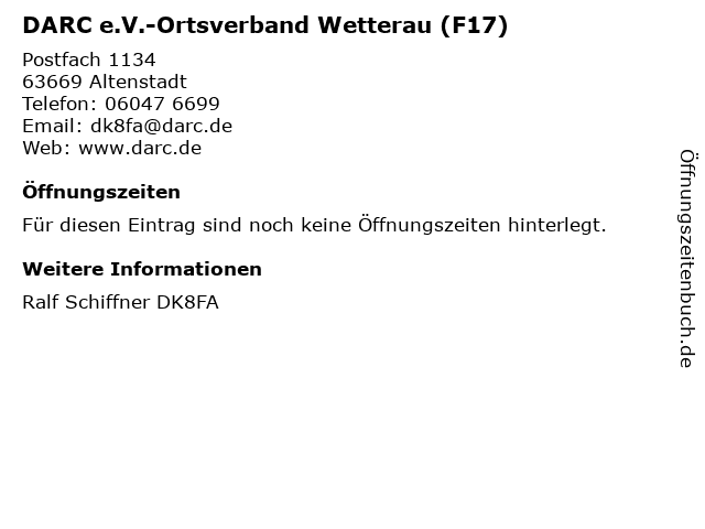 DARC e.V.-Ortsverband Wetterau (F17) in Altenstadt: Adresse und Öffnungszeiten