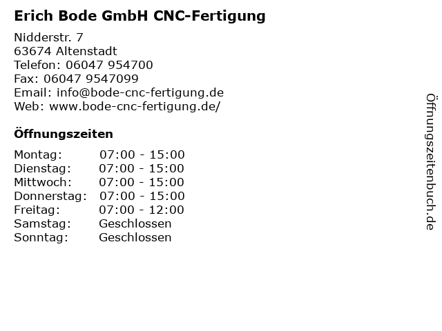 Erich Bode GmbH CNC-Fertigung in Altenstadt: Adresse und Öffnungszeiten