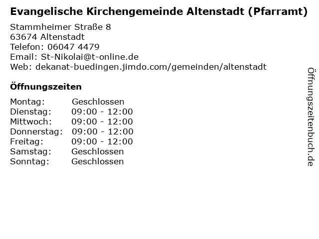Evangelische Kirchengemeinde Altenstadt (Pfarramt) in Altenstadt: Adresse und Öffnungszeiten