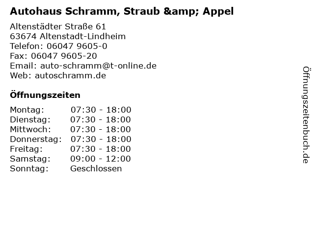 Autohaus Schramm, Straub & Appel in Altenstadt-Lindheim: Adresse und Öffnungszeiten