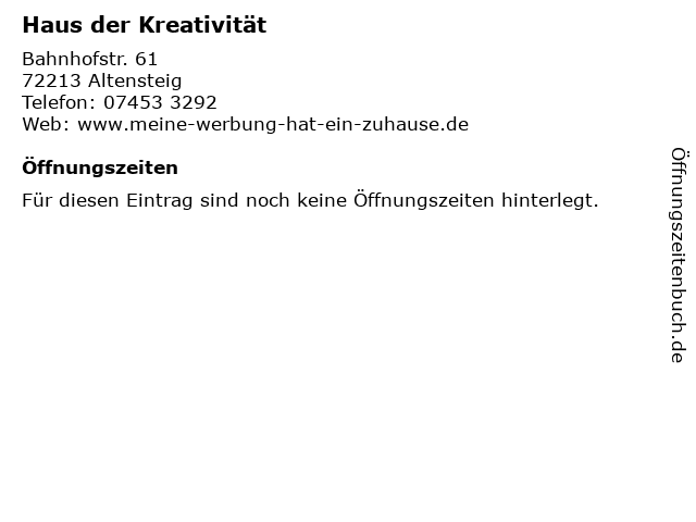 ᐅ Offnungszeiten Haus Der Kreativitat Bahnhofstr 61 In