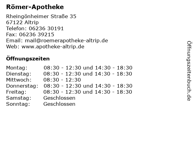 Römer-Apotheke in Altrip: Adresse und Öffnungszeiten