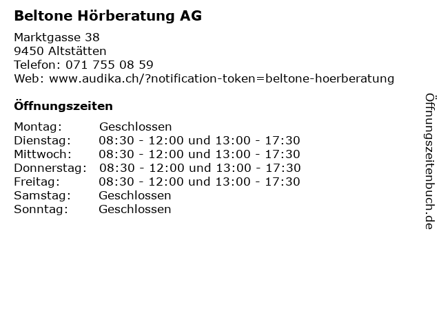 Beltone Hörberatung AG in Altstätten: Adresse und Öffnungszeiten
