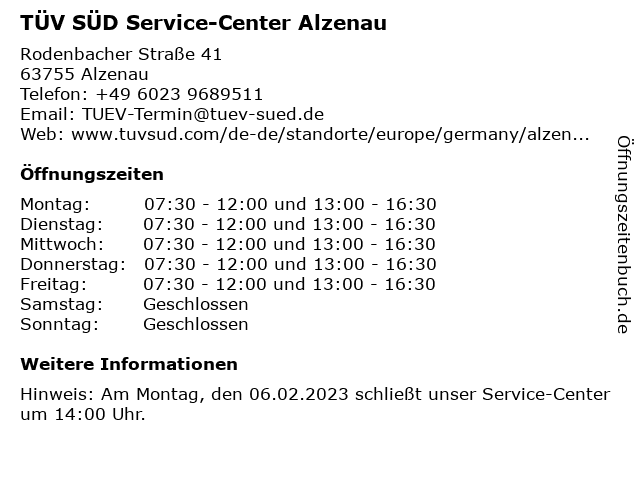 TÜV SÜD Service-Center Alzenau in Alzenau: Adresse und Öffnungszeiten