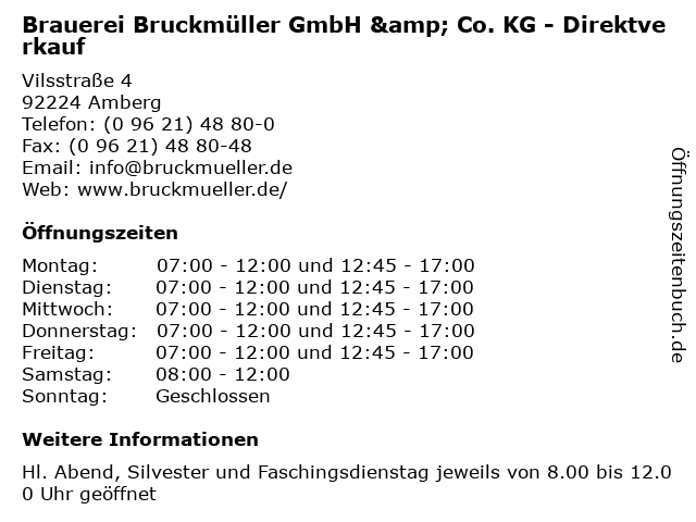 Brauerei Bruckmüller GmbH & Co. KG - Direktverkauf in Amberg: Adresse und Öffnungszeiten