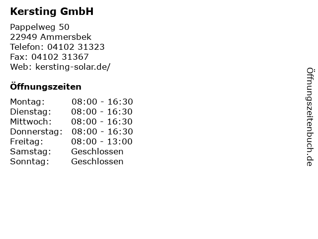 Kersting GmbH in Ammersbek: Adresse und Öffnungszeiten