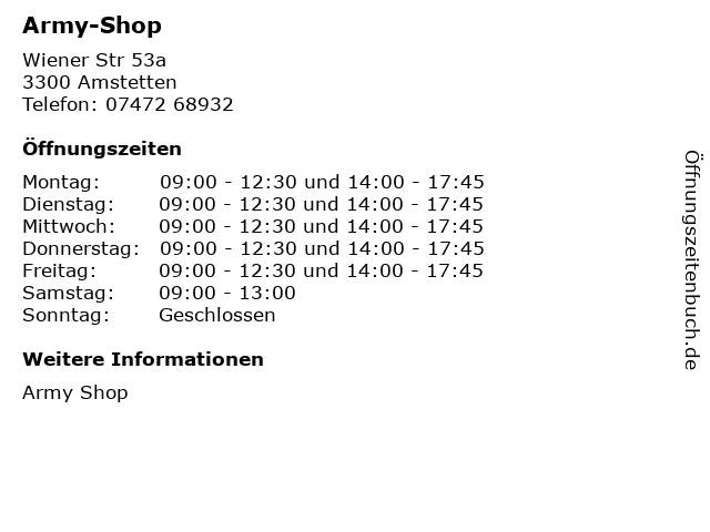 Army-Shop in Amstetten: Adresse und Öffnungszeiten