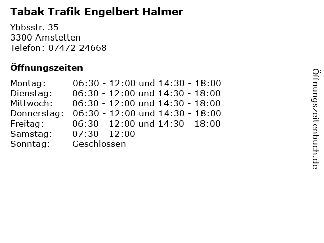 Tabak Trafik Engelbert Halmer in Amstetten: Adresse und Öffnungszeiten