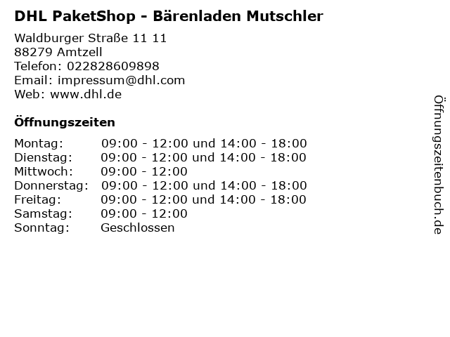 DHL PaketShop - Bärenladen Mutschler in Amtzell: Adresse und Öffnungszeiten