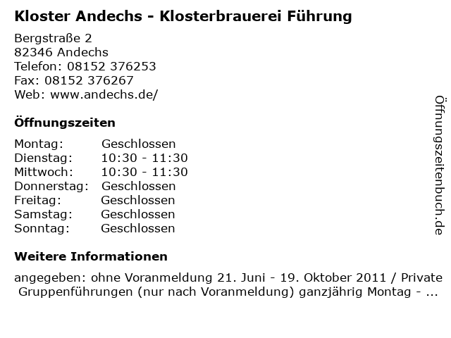 Kloster Andechs - Klosterbrauerei Führung in Andechs: Adresse und Öffnungszeiten