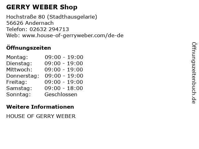 GERRY WEBER Shop in Andernach: Adresse und Öffnungszeiten