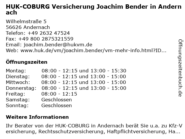 ᐅ Offnungszeiten Huk Coburg Versicherung Thomas Kremer In Andernach Wilhelmstrasse 5 In Andernach