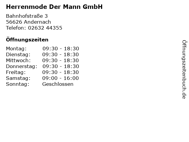 Herrenmode Der Mann GmbH in Andernach: Adresse und Öffnungszeiten