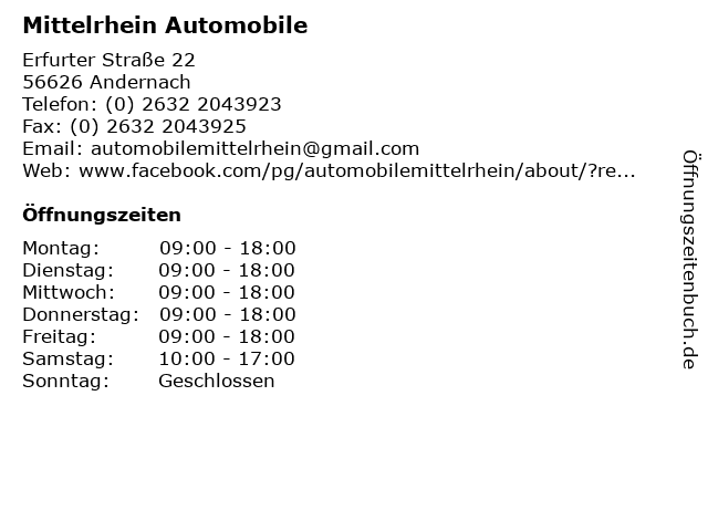 Mittelrhein Automobile in Andernach: Adresse und Öffnungszeiten