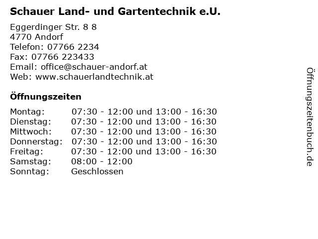 Schauer Land- und Gartentechnik e.U. in Andorf: Adresse und Öffnungszeiten