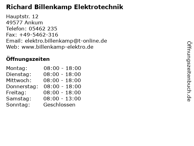 Richard Billenkamp Elektrotechnik in Ankum: Adresse und Öffnungszeiten