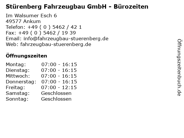 Stürenberg Fahrzeugbau GmbH - Bürozeiten in Ankum: Adresse und Öffnungszeiten