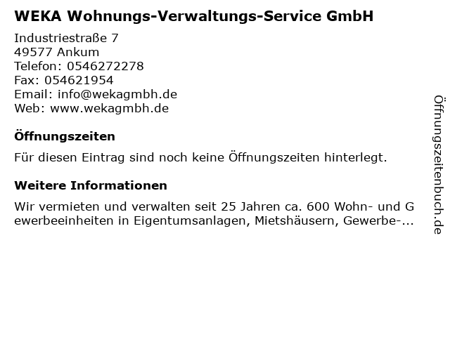 WEKA Wohnungs-Verwaltungs-Service GmbH in Ankum: Adresse und Öffnungszeiten