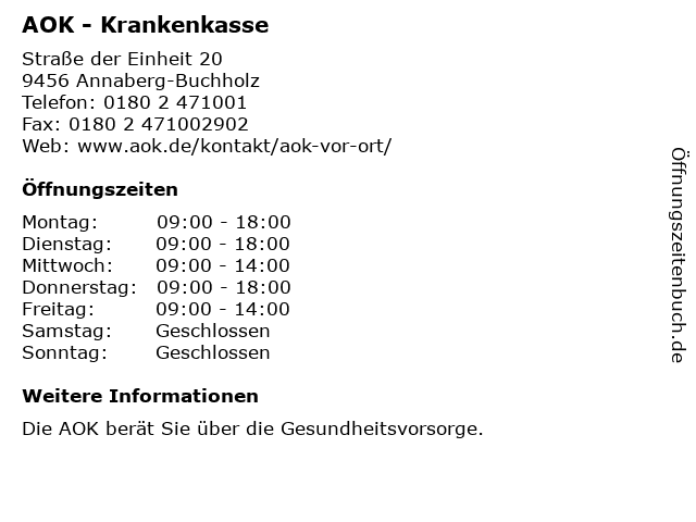 AOK - Krankenkasse in Annaberg-Buchholz: Adresse und Öffnungszeiten
