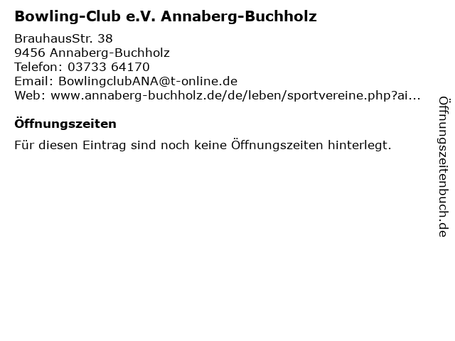 Bowling-Club e.V. Annaberg-Buchholz in Annaberg-Buchholz: Adresse und Öffnungszeiten