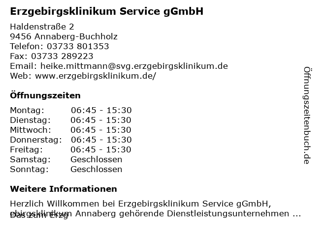 Erzgebirgsklinikum Service gGmbH in Annaberg-Buchholz: Adresse und Öffnungszeiten