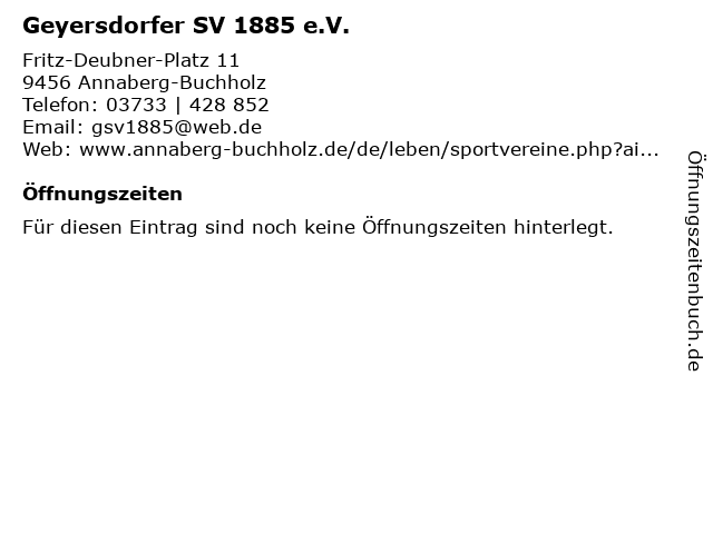 Geyersdorfer SV 1885 e.V. in Annaberg-Buchholz: Adresse und Öffnungszeiten