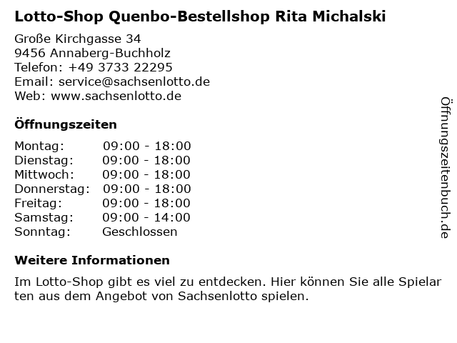 Lotto-Shop Quenbo-Bestellshop Rita Michalski in Annaberg-Buchholz: Adresse und Öffnungszeiten