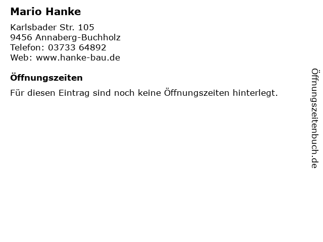 Mario Hanke in Annaberg-Buchholz: Adresse und Öffnungszeiten