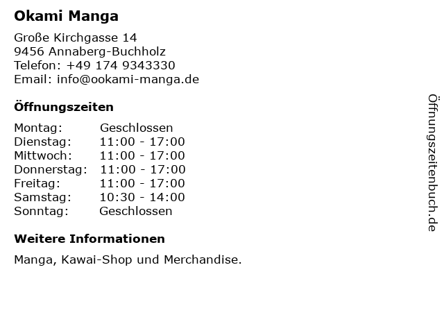 Okami Manga in Annaberg-Buchholz: Adresse und Öffnungszeiten