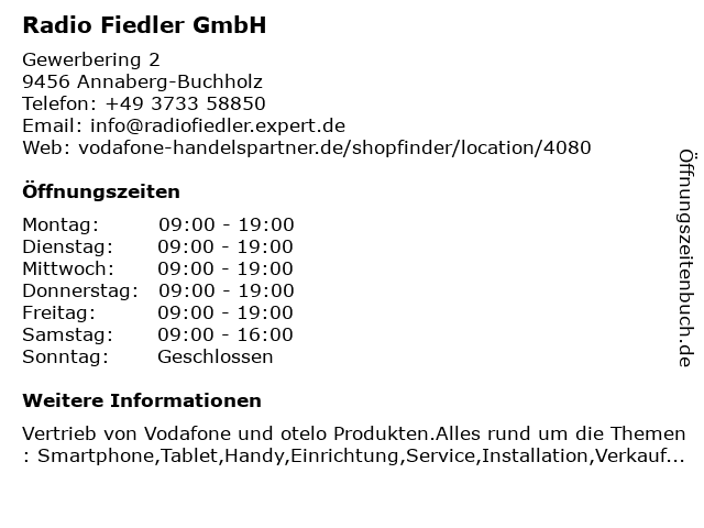 ᐅ Öffnungszeiten „Radio Fiedler GmbH“ Gewerbering 2 in
