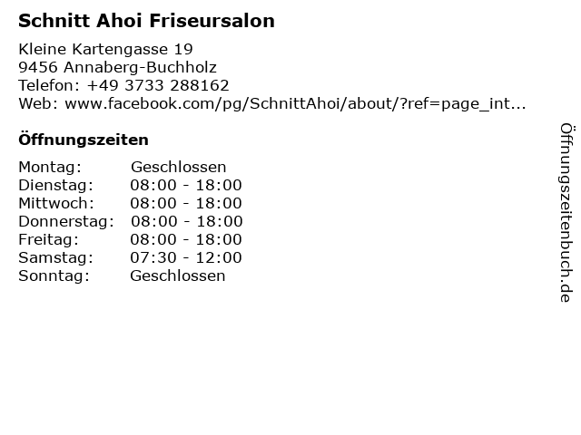 Schnitt Ahoi Friseursalon in Annaberg-Buchholz: Adresse und Öffnungszeiten
