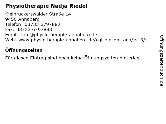 Physiotherapie Nadja Riedel in Annaberg: Adresse und Öffnungszeiten