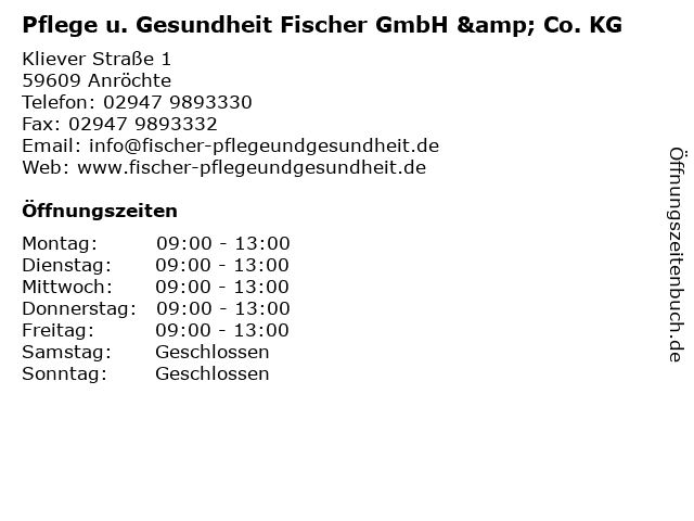 Pflege u. Gesundheit Fischer GmbH & Co. KG in Anröchte: Adresse und Öffnungszeiten