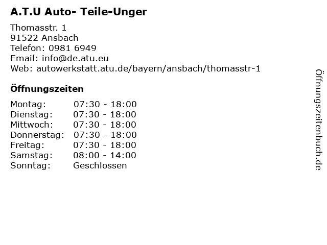 A.T.U Auto- Teile-Unger GmbH & Co. KG in Ansbach: Adresse und Öffnungszeiten