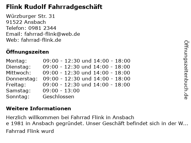 ᐅ Öffnungszeiten „Fahrrad Flink“ Würzburger straße 31 in