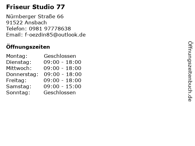 ᐅ Öffnungszeiten „friseur studio 77, fikriye Özdin“ | nürnberger