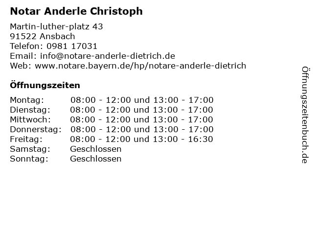 Notar Anderle Christoph in Ansbach: Adresse und Öffnungszeiten