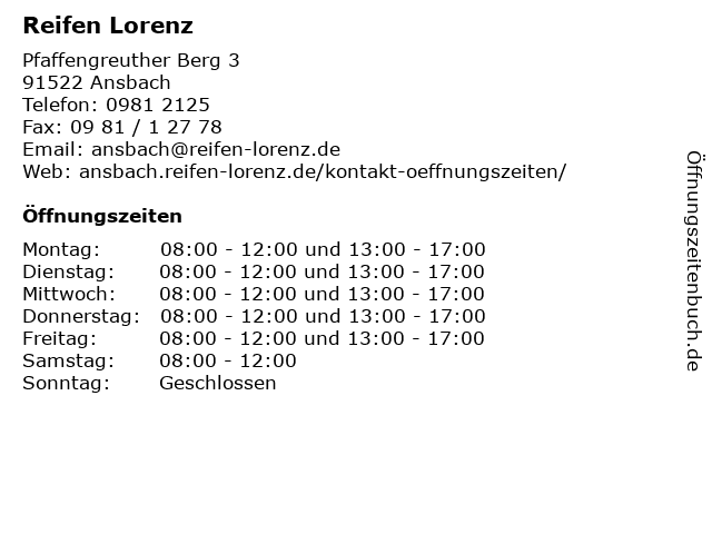 Reifen Lorenz in Ansbach: Adresse und Öffnungszeiten