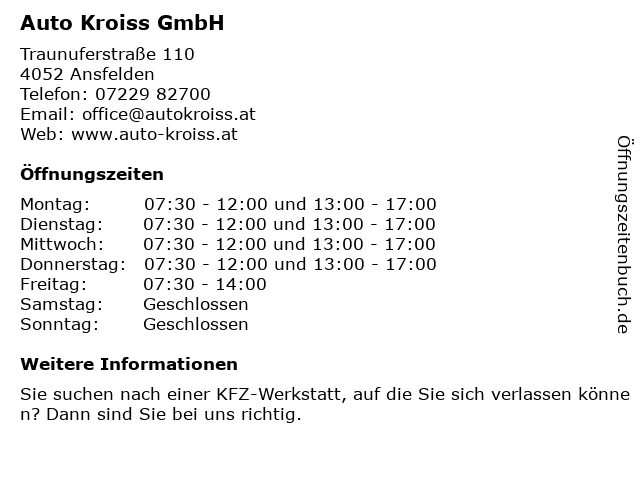 Auto Kroiss GmbH in Ansfelden: Adresse und Öffnungszeiten