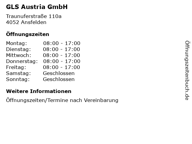 GLS Austria GmbH in Ansfelden: Adresse und Öffnungszeiten