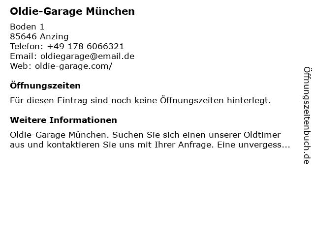 Oldie-Garage München in Anzing: Adresse und Öffnungszeiten